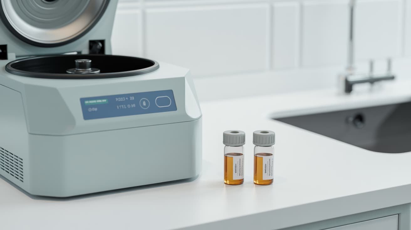Medical centrifuge processing PRP platelet-rich plasma for P-Shot treatment in a London clinic