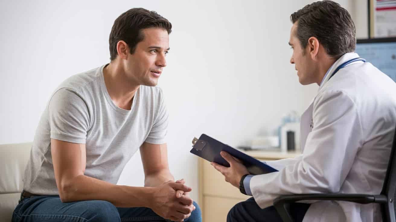 Male patient consulting a doctor before P-Shot treatment at a private London clinic