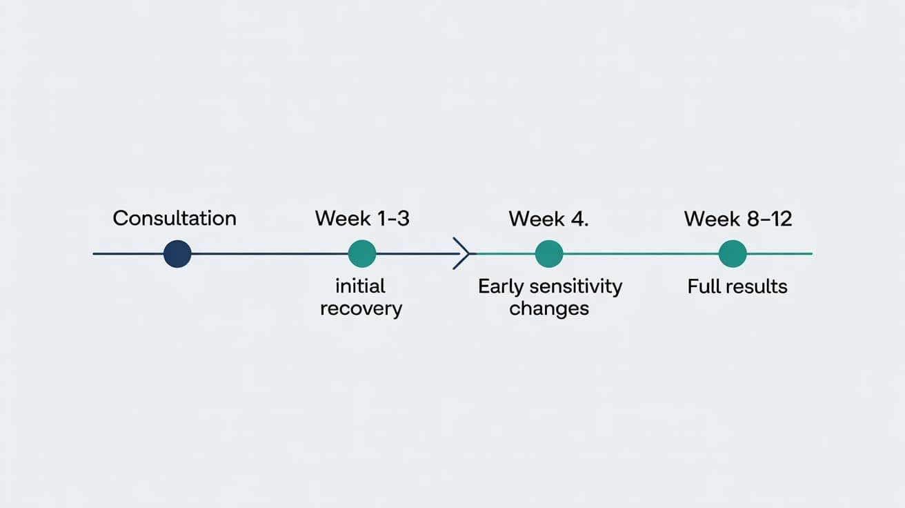 P-Shot results timeline showing patient improvement milestones from week 4 to week 12 after PRP treatment