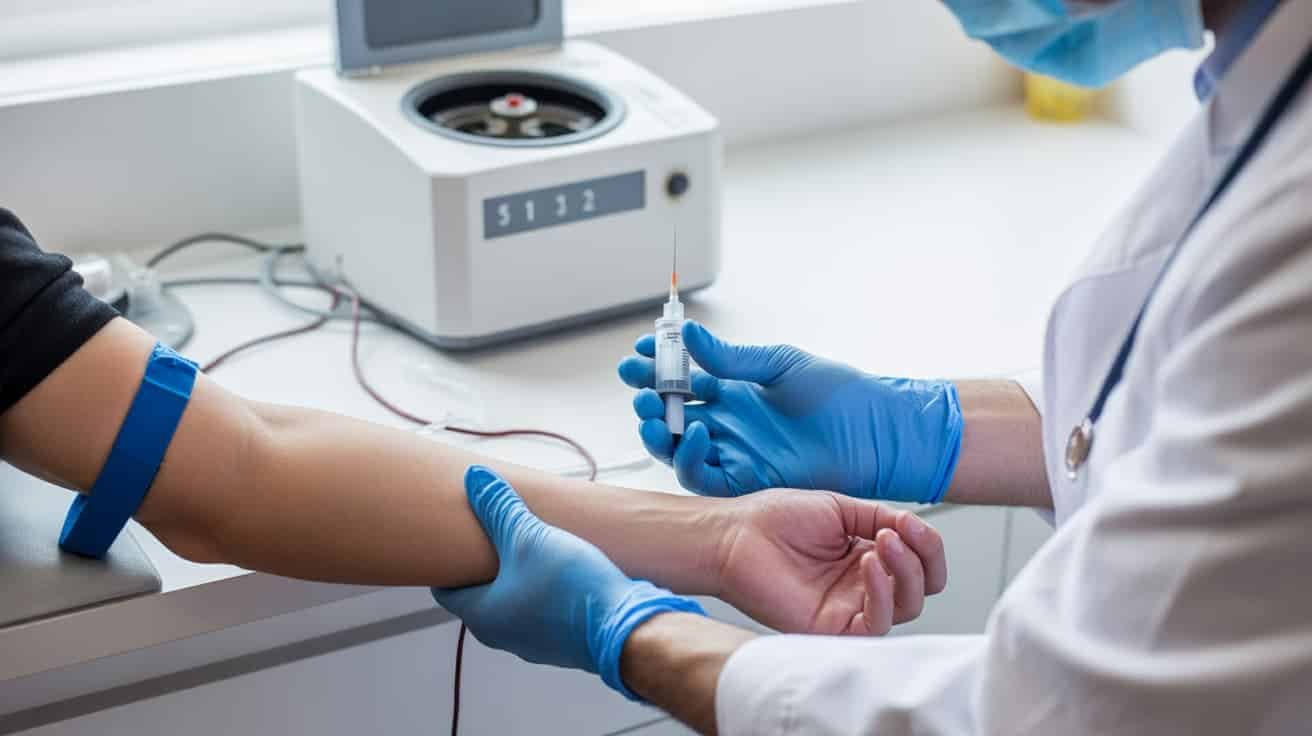 Doctor drawing blood for PRP P-Shot treatment at a private London clinic