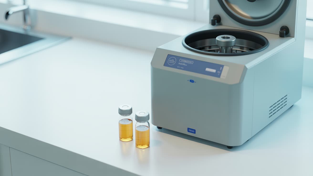 Medical centrifuge processing platelet-rich plasma PRP blood sample for P-Shot treatment