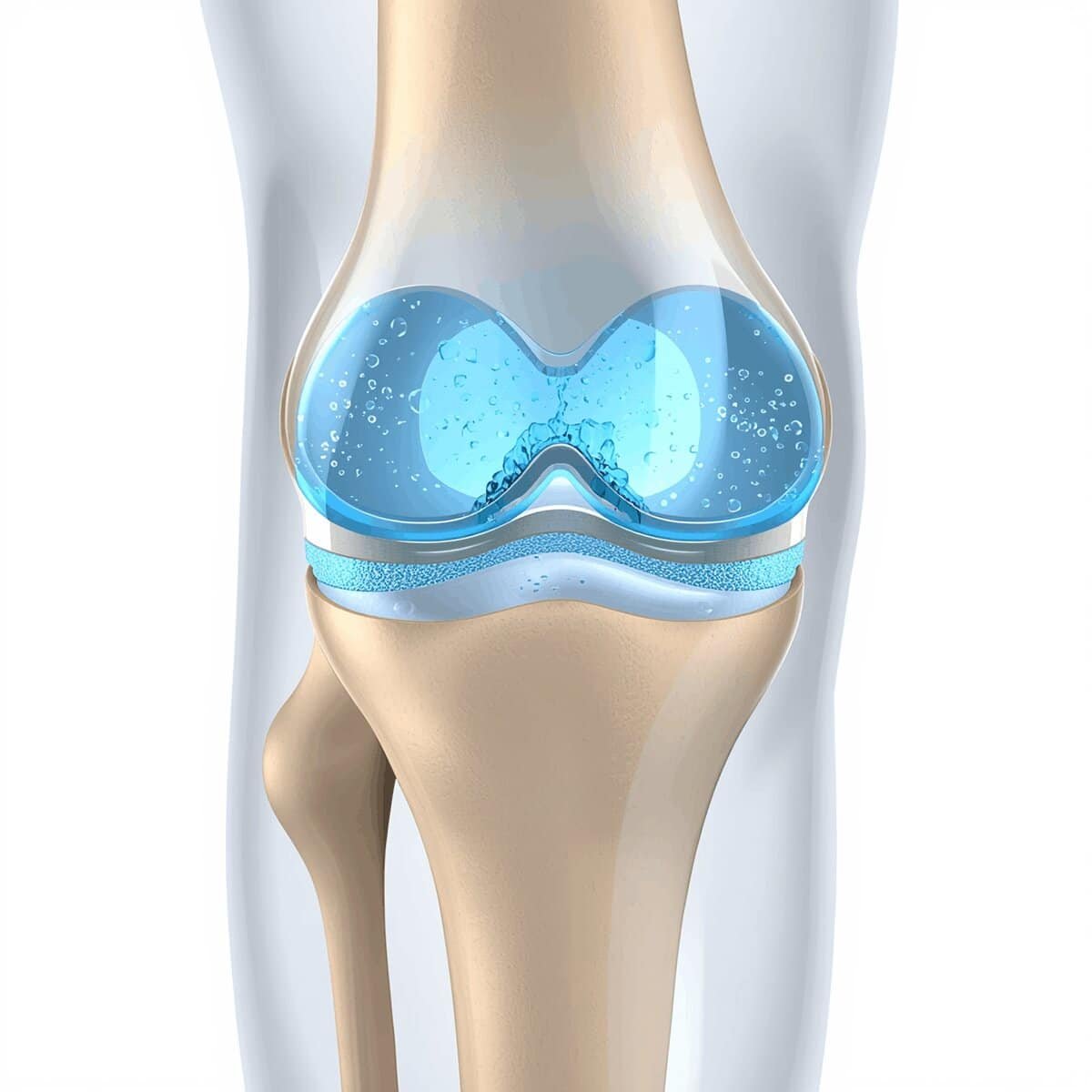 Arthrosamid hydrogel inside knee joint medical illustration 