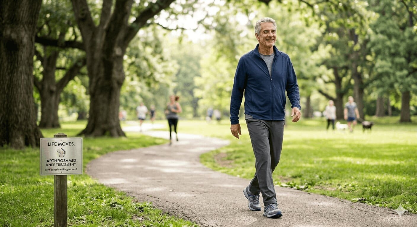 Patient walking comfortably after knee pain treatment 