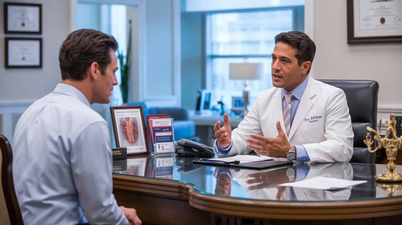 Patient consulting with doctor about P-Shot risks and benefits at Harley Street private clinic