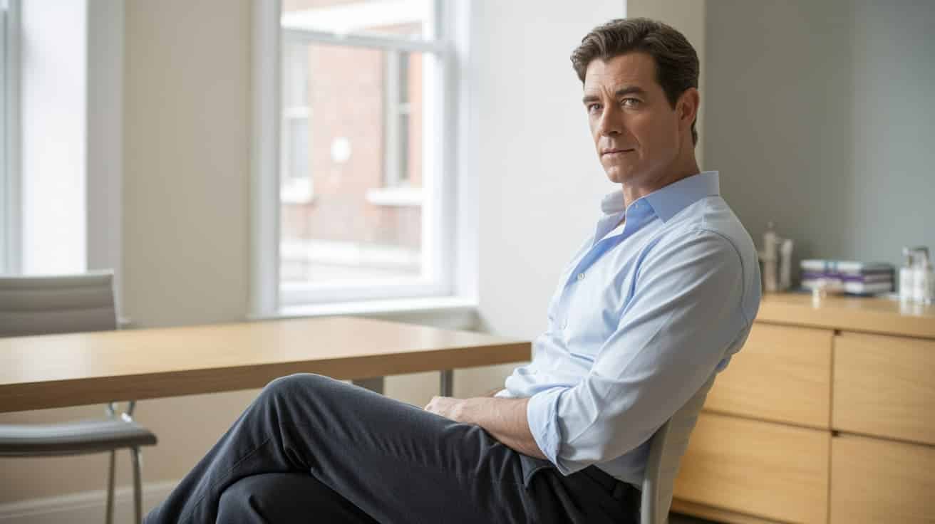 Confident man at a private men's health clinic in London — honest P-Shot before and after results and what actually changes