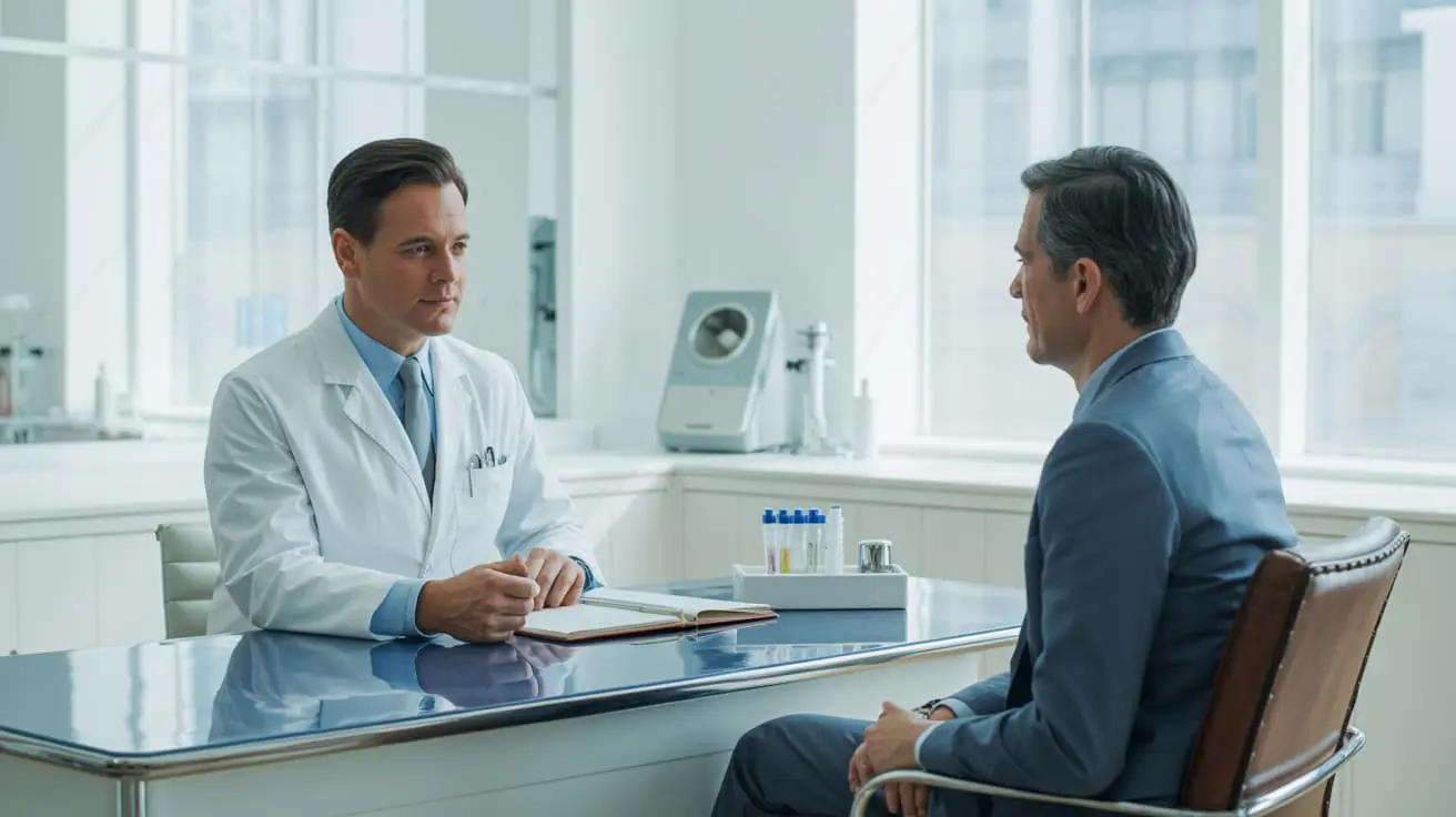 Male patient consulting a private doctor at Dr SNA Clinic London about P-Shot PRP treatment for erectile dysfunction