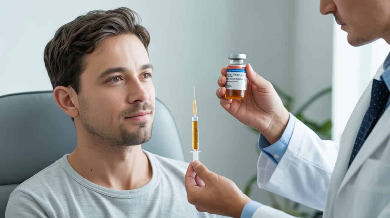 Doctor holding PRP vial during P-Shot consultation at a private London clinic