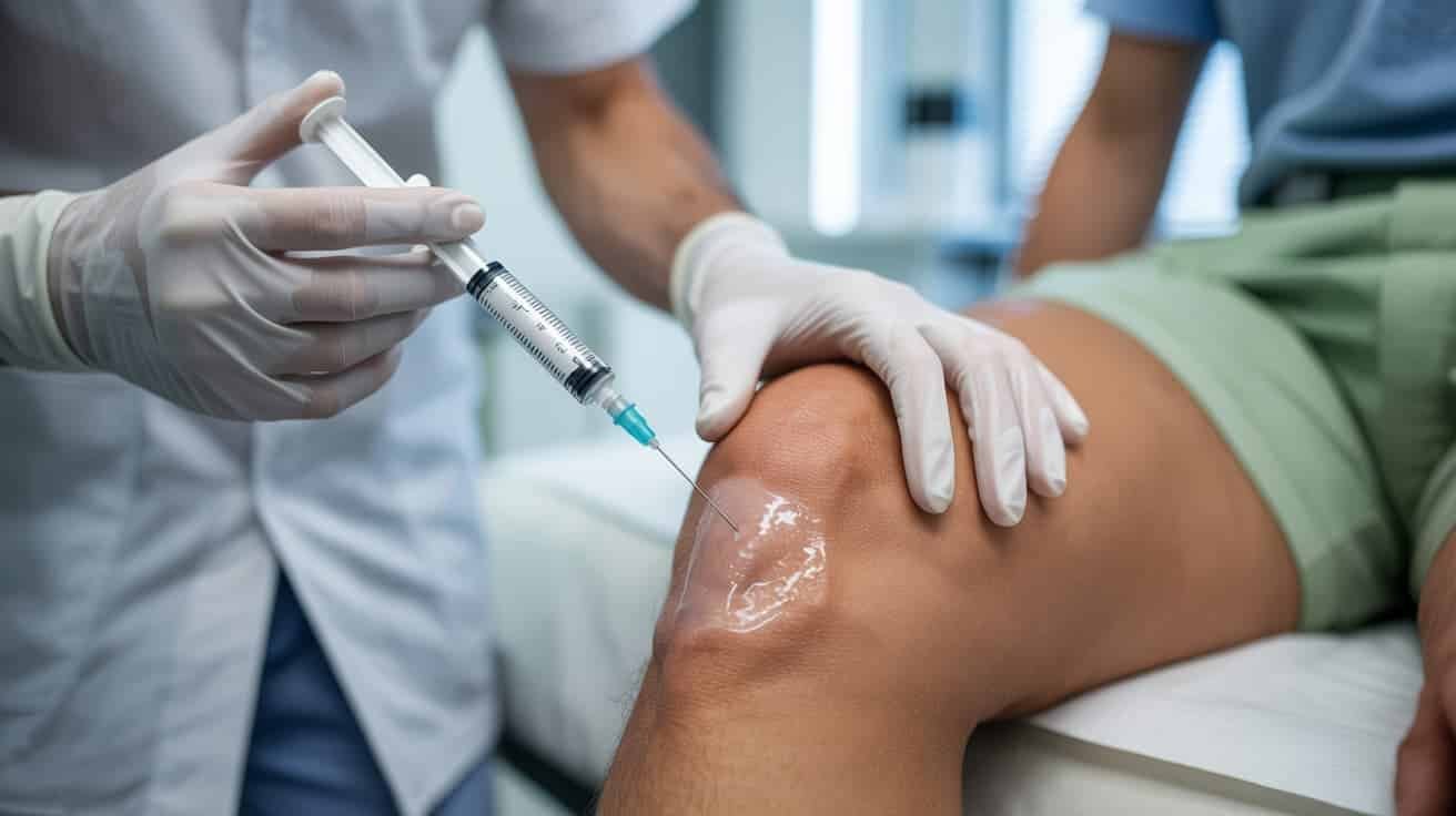 Doctor preparing an Arthrosamid injection for knee osteoarthritis treatment