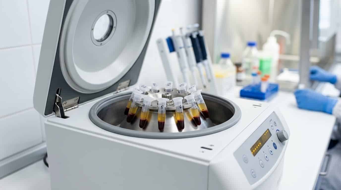sample goes into the dual-spin centrifuge