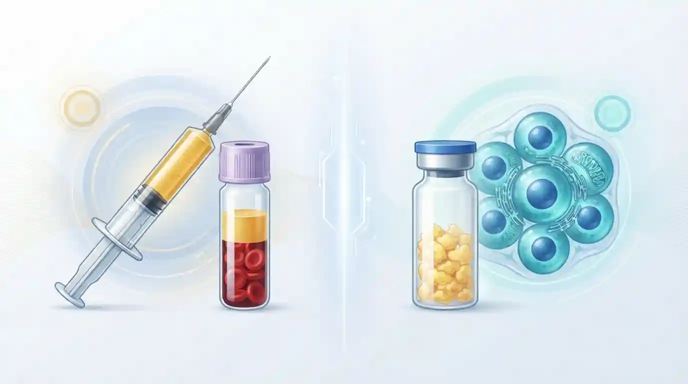 Illustration comparing P-Shot PRP treatment and stem cell therapy for erectile dysfunction