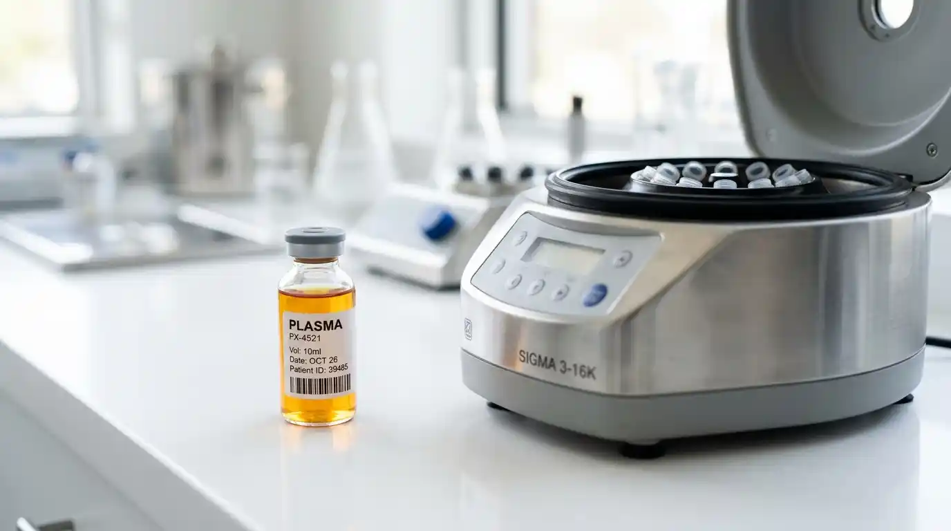 PRP vial and centrifuge used for P Shot treatment at Dr SNA Clinic London