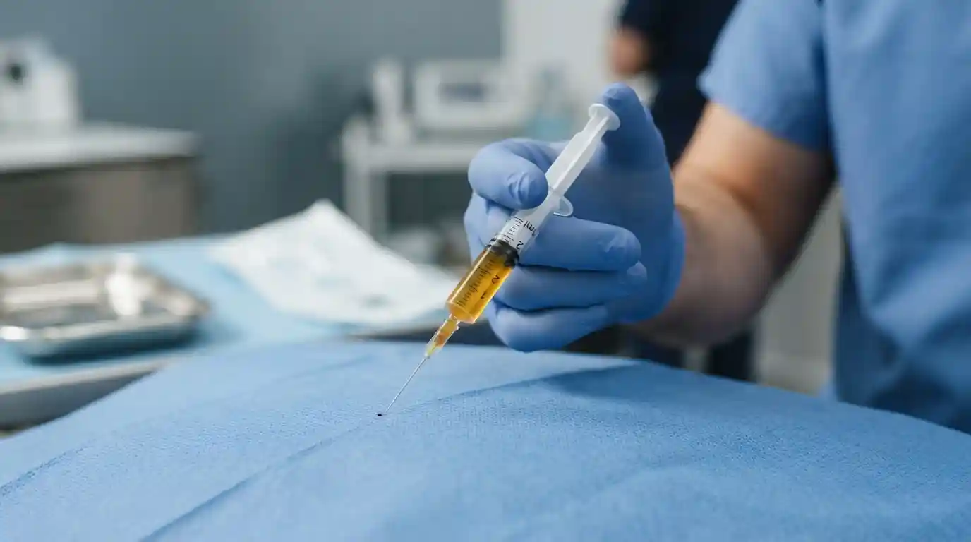 Doctor holding syringe ready for P Shot injection procedure in London clinic
