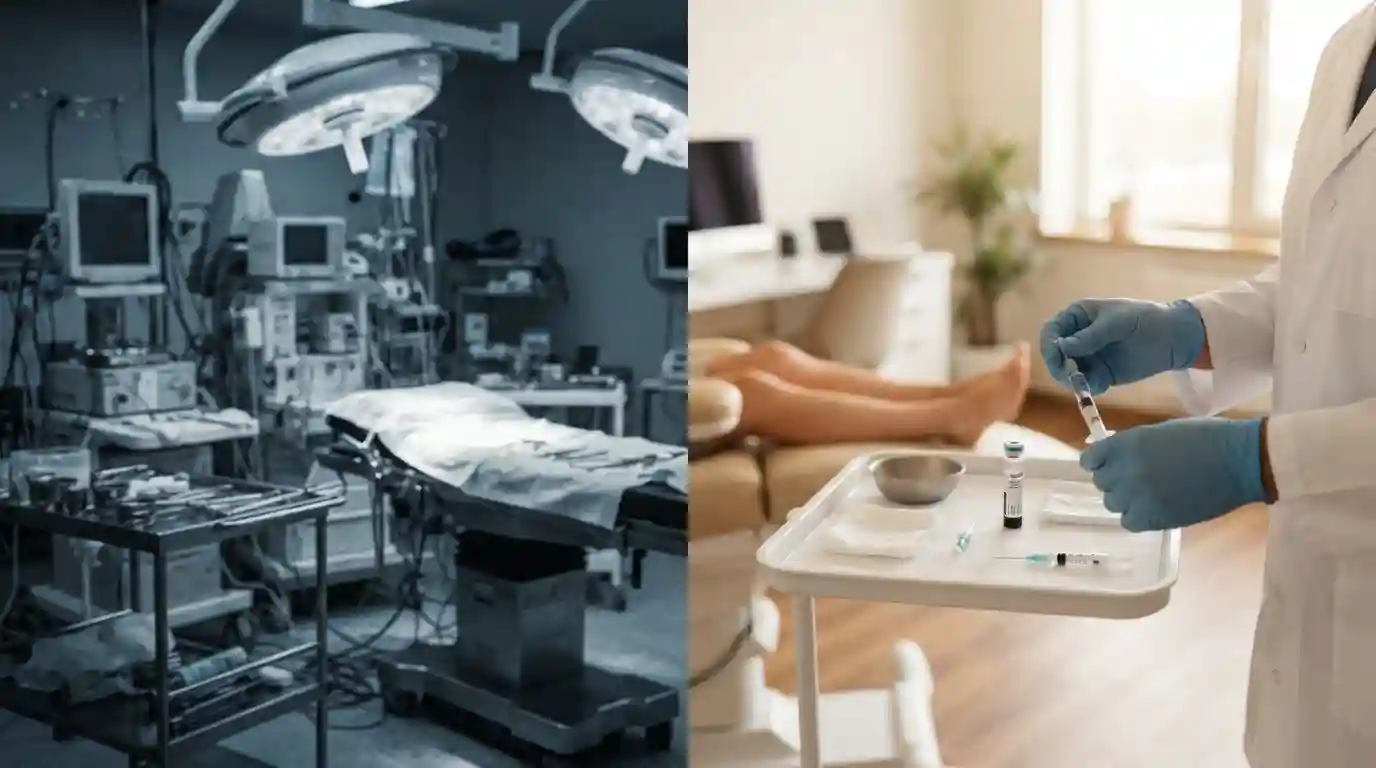 Split image comparing surgery and P Shot treatment options
