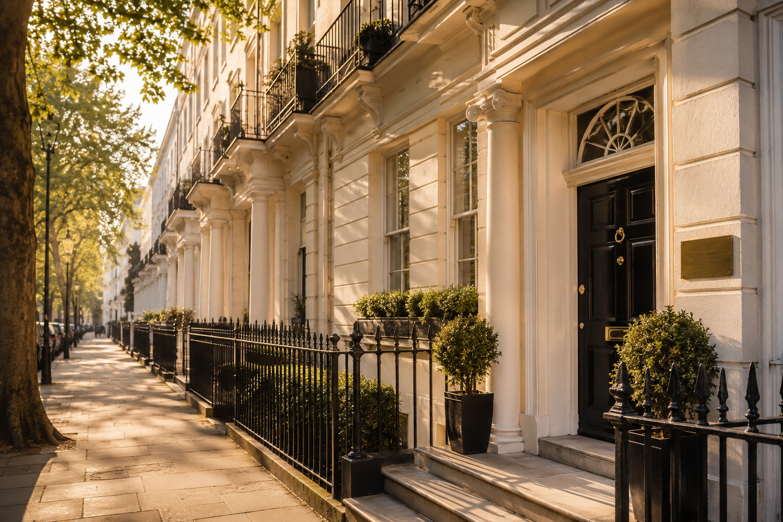 Elegant Georgian townhouse exterior on Wimpole Street Marylebone London location of Dr SNA Clinic where P Shot penile rejuvenation treatment is performed