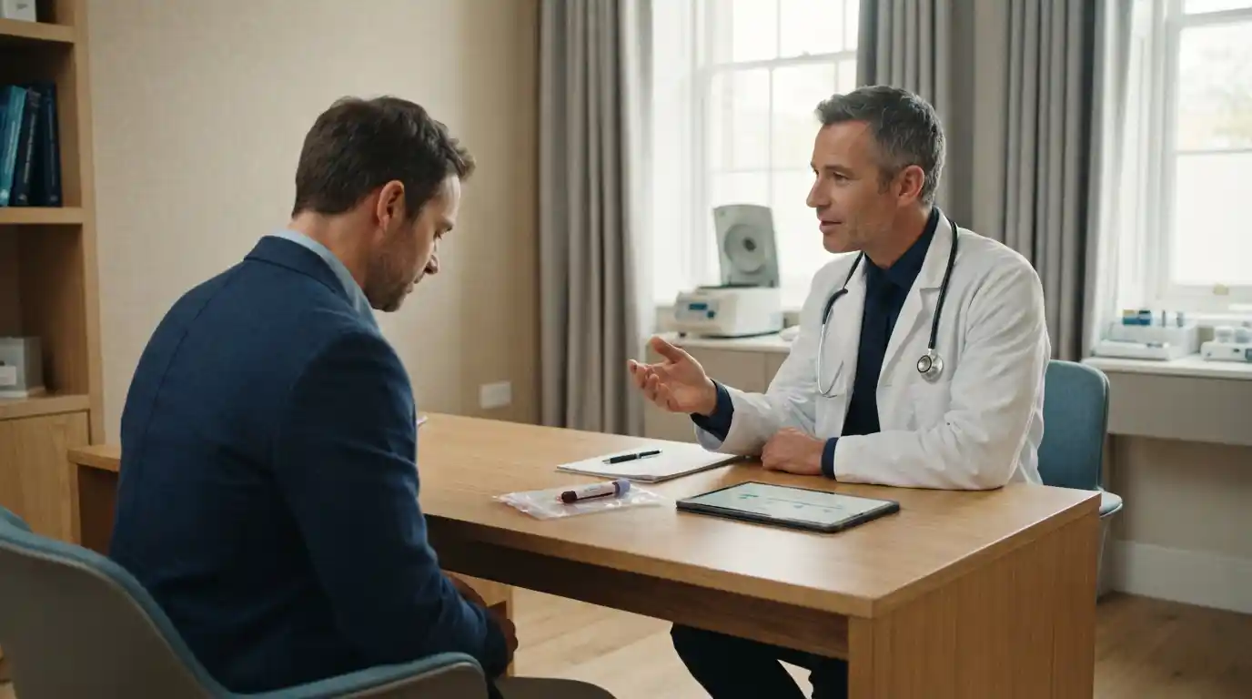 Doctor consulting with patient about PRP treatment progress and recovery signs