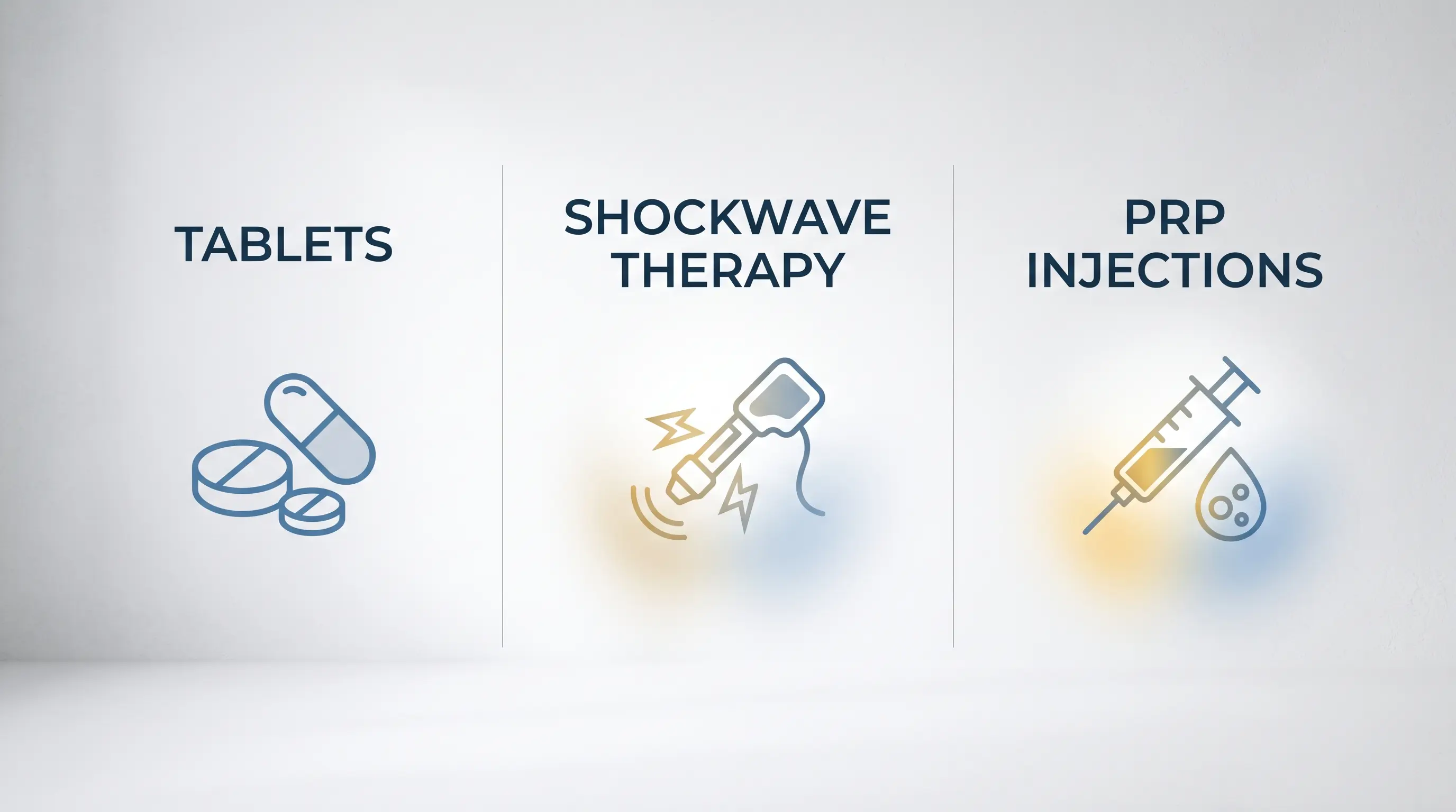 Comparison of erectile dysfunction treatments including P-Shot, shockwave therapy and tablets