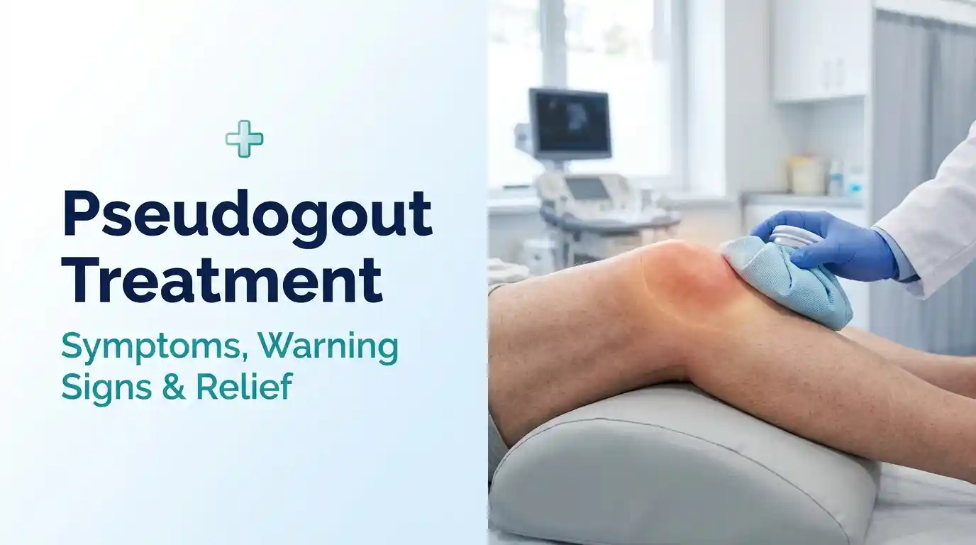 Doctor applying an ice pack to a swollen inflamed knee for pseudogout treatment in a clinic